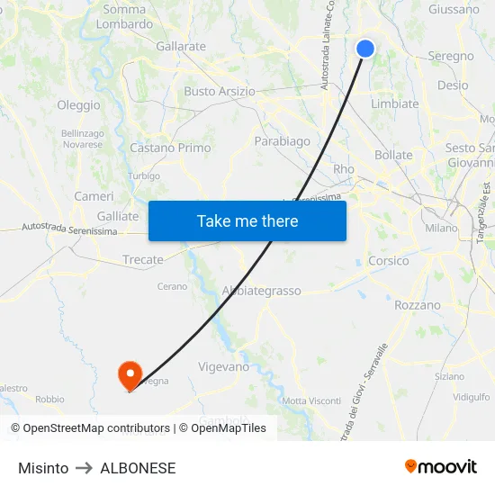 Misinto to Albonese map