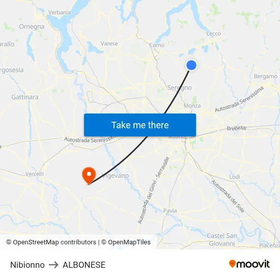 Nibionno to ALBONESE map