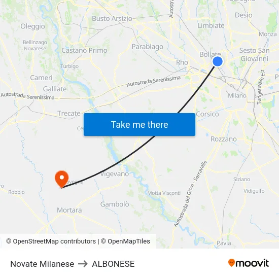 Novate Milanese to ALBONESE map