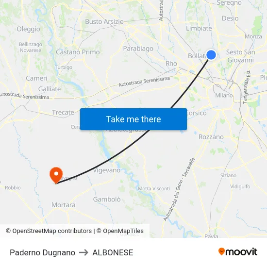 Paderno Dugnano to ALBONESE map