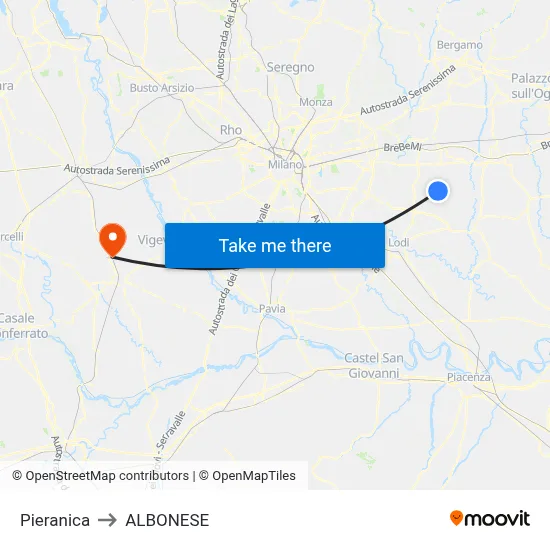 Pieranica to Albonese map
