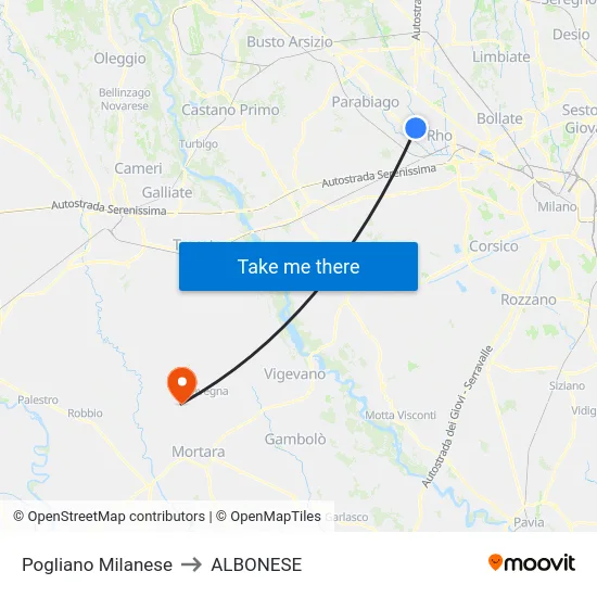 Pogliano Milanese to ALBONESE map