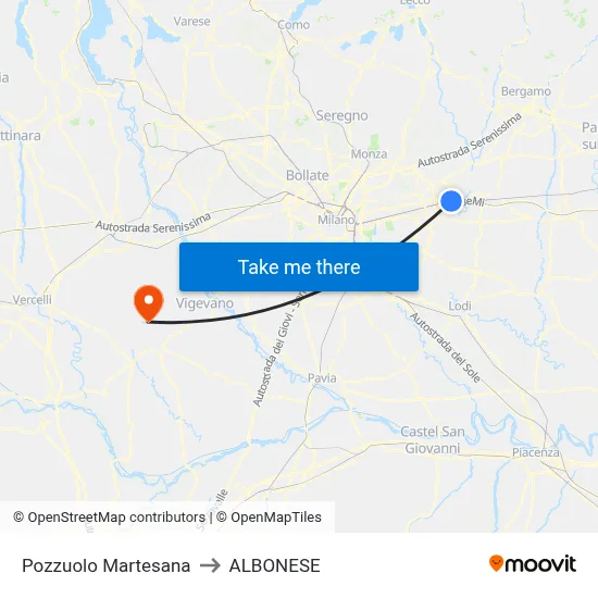 Pozzuolo Martesana to ALBONESE map