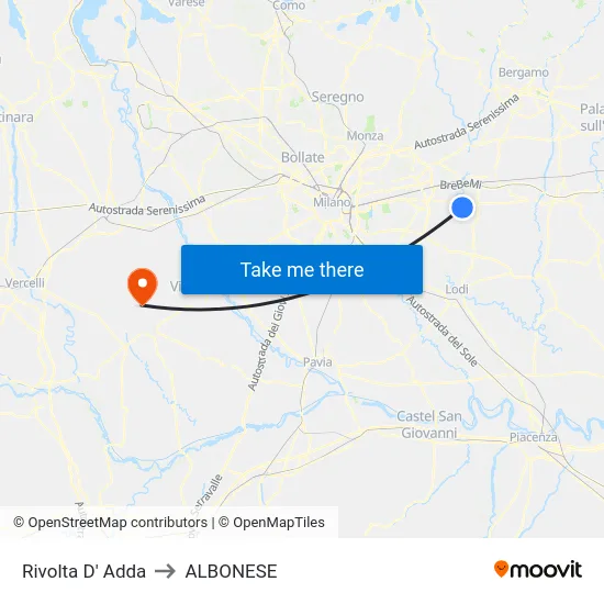 Rivolta d'Adda to Albonese map