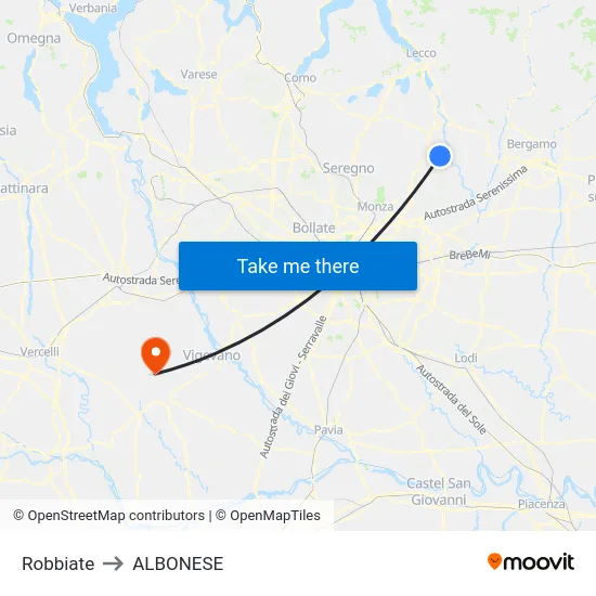 Robbiate to Albonese map