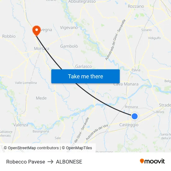 Robecco Pavese to Albonese map