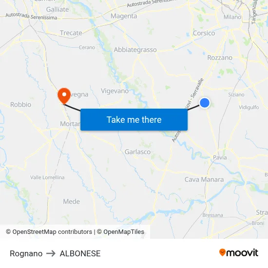 Rognano to Albonese map