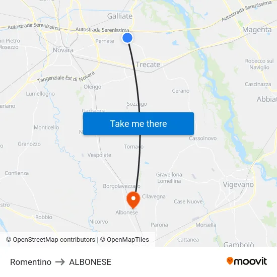 Romentino to Albonese map
