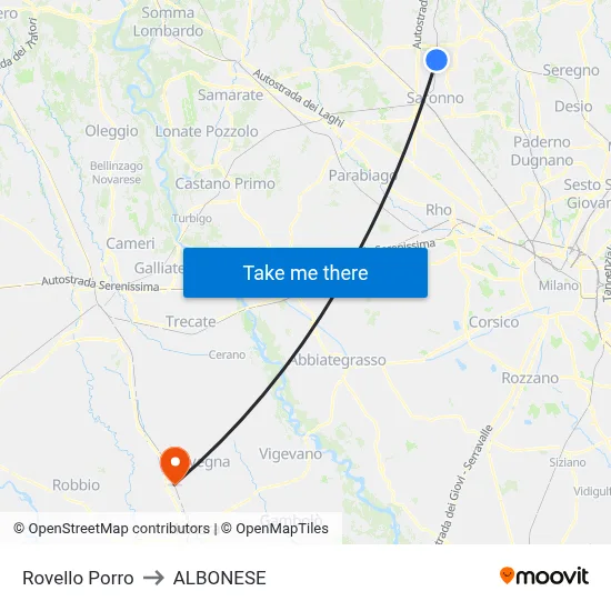Rovello Porro to Albonese map