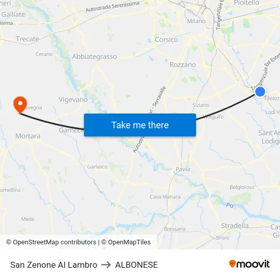 San Zenone Al Lambro to ALBONESE map