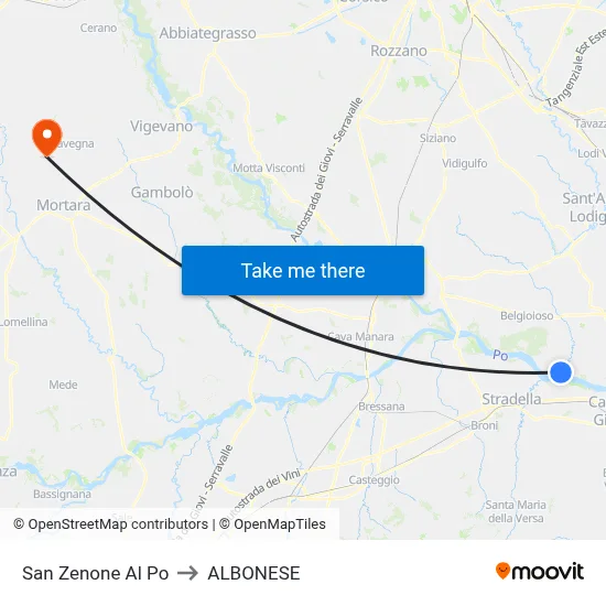 San Zenone al Po to Albonese map