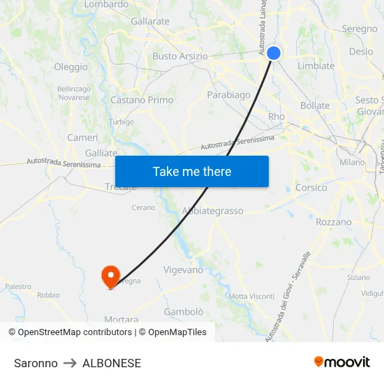 Saronno to ALBONESE map