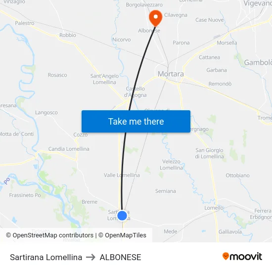 Sartirana Lomellina to ALBONESE map