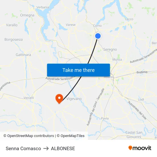 Senna Comasco to Albonese map