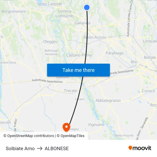 Solbiate Arno to ALBONESE map