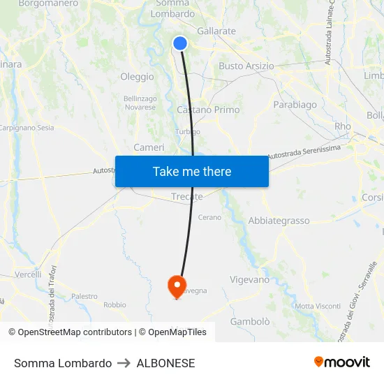 Somma Lombardo to ALBONESE map