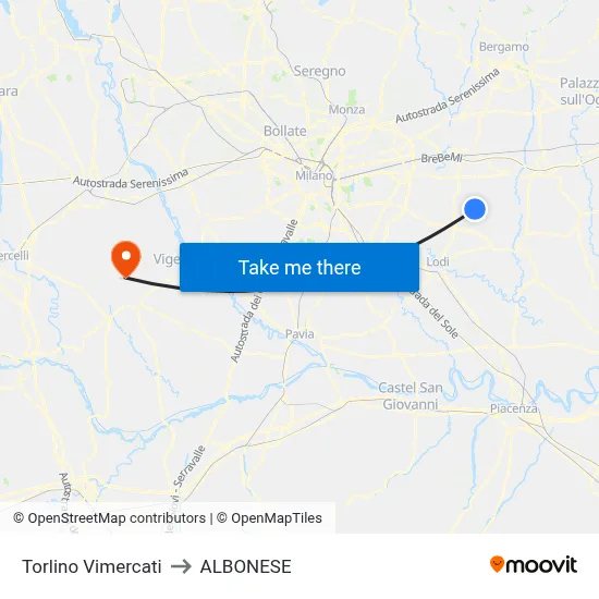 Torlino Vimercati to Albonese map