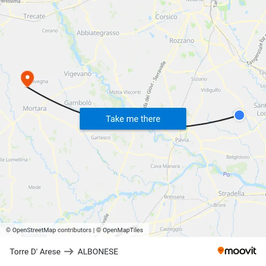 Torre D' Arese to Albonese map