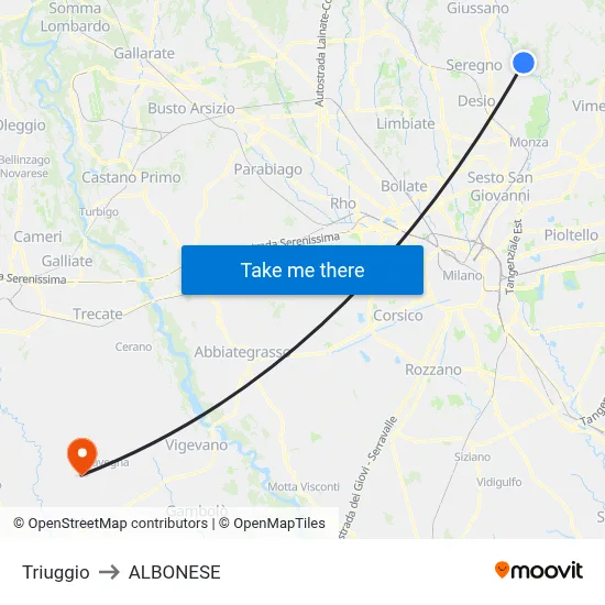 Triuggio to ALBONESE map
