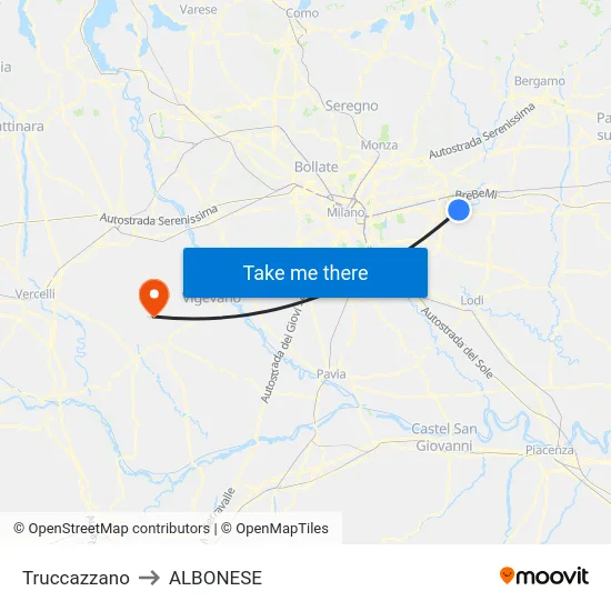 Truccazzano to ALBONESE map