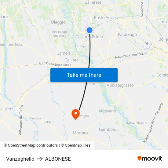 Vanzaghello to Albonese map