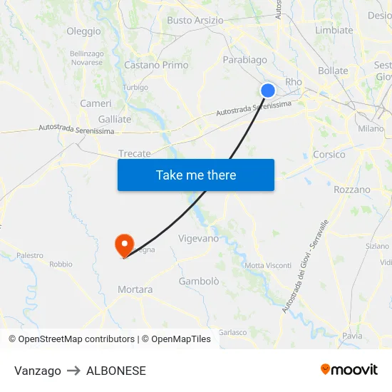 Vanzago to ALBONESE map