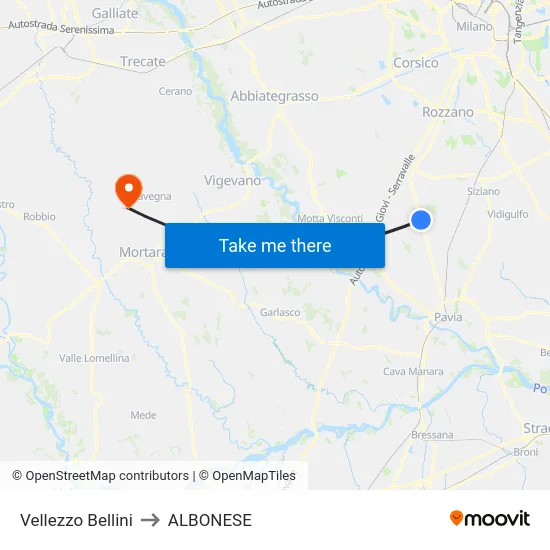 Vellezzo Bellini to ALBONESE map