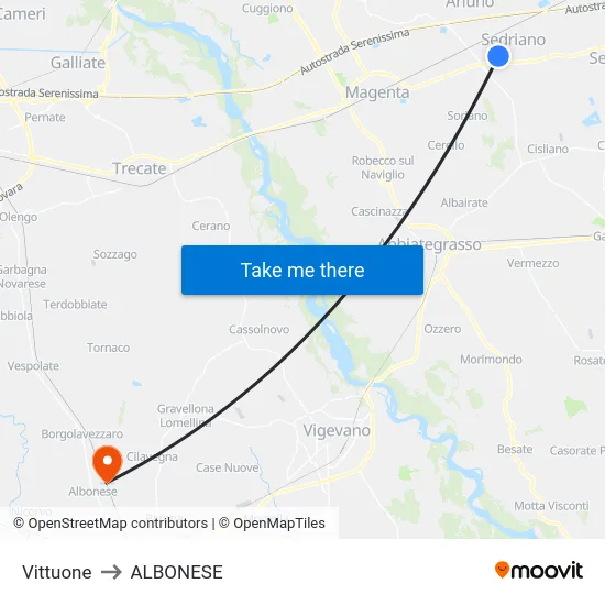 Vittuone to ALBONESE map