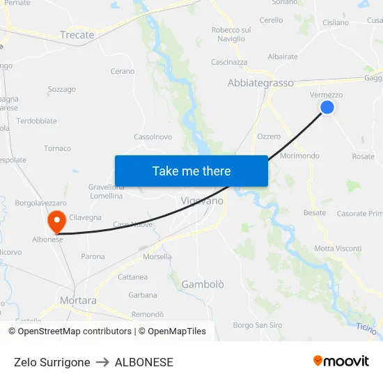 Zelo Surrigone to Albonese map