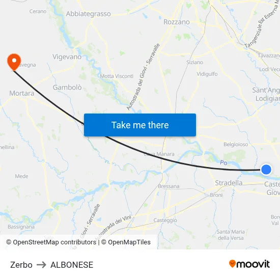 Zerbo to Albonese map