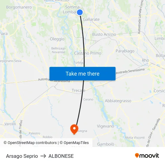 Arsago Seprio to ALBONESE map