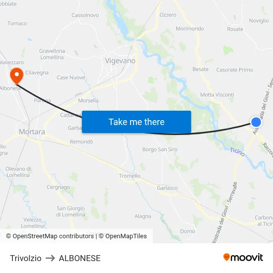 Trivolzio to Albonese map