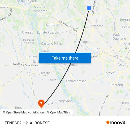 Fenegro to Albonese map