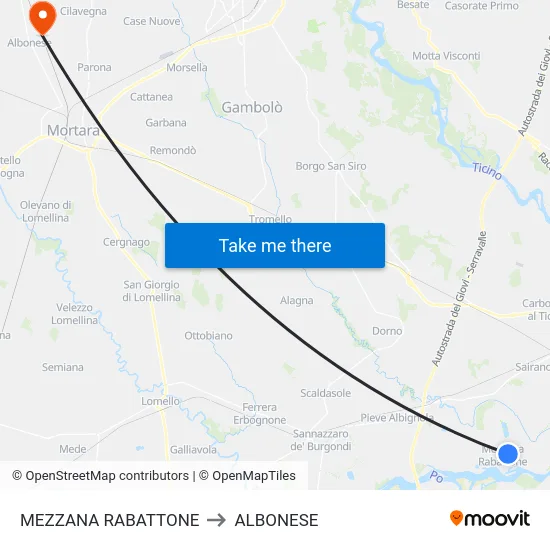 Mezzana Rabattone to Albonese map