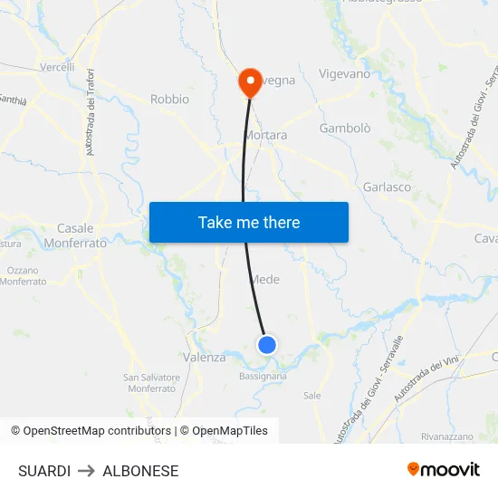 Suardi to Albonese map