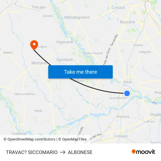 Travacò Siccomario to Albonese map