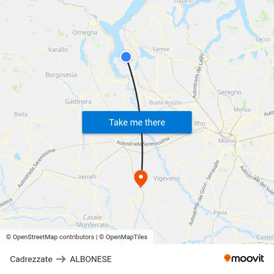 Cadrezzate to Albonese map