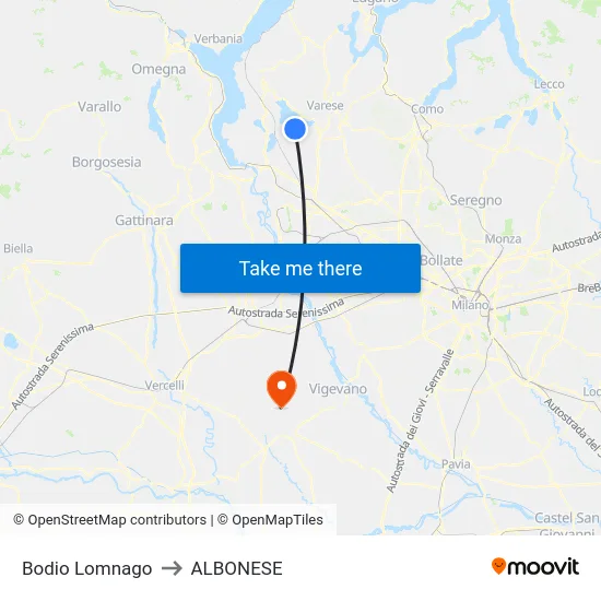 Bodio Lomnago to ALBONESE map