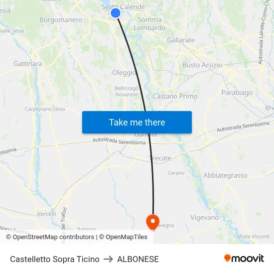 Castelletto Sopra Ticino to ALBONESE map