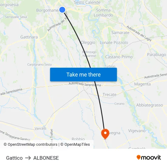 Gattico to Albonese map