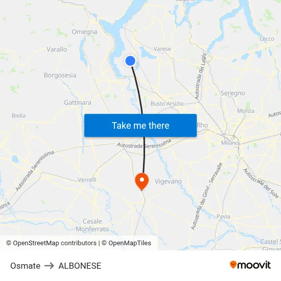 Osmate to Albonese map