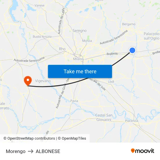 Morengo to Albonese map