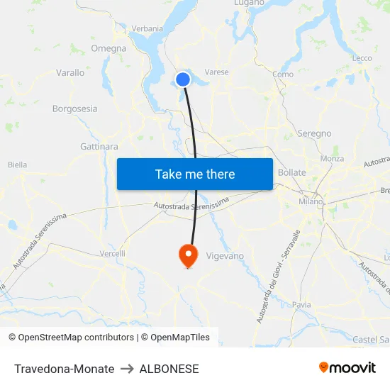Travedona-Monate to ALBONESE map