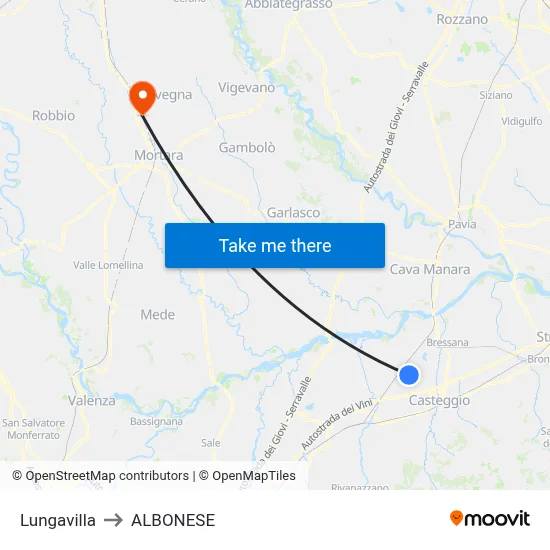 Lungavilla to Albonese map