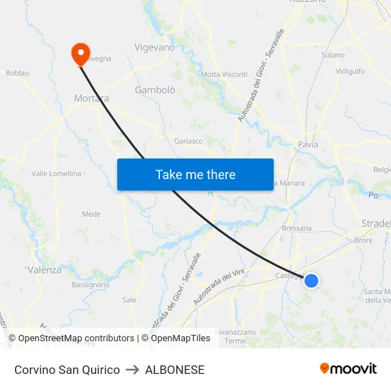 Corvino San Quirico to Albonese map