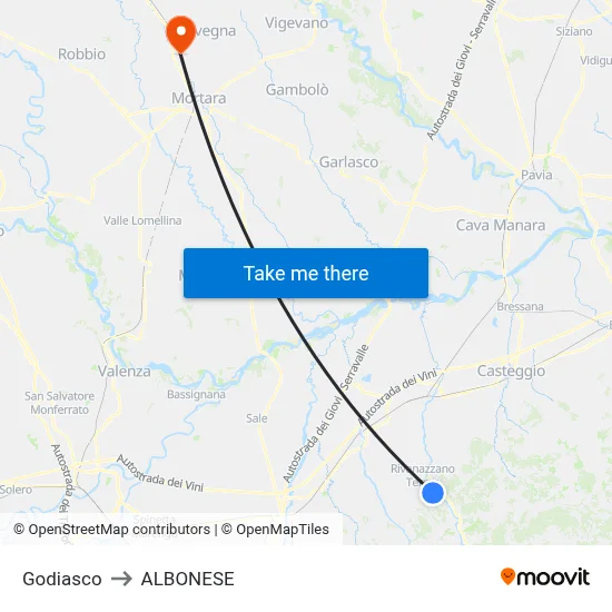 Godiasco to Albonese map