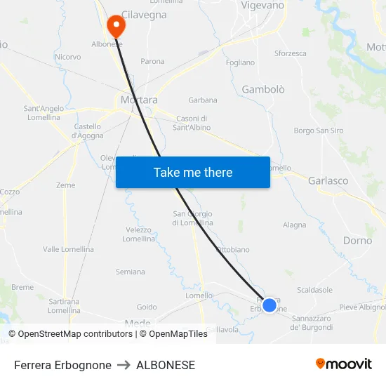 Ferrera Erbognone to Albonese map