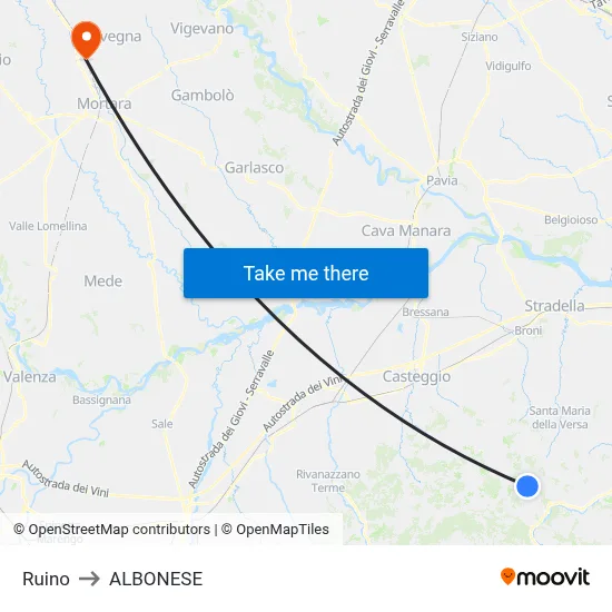 Ruino to Albonese map