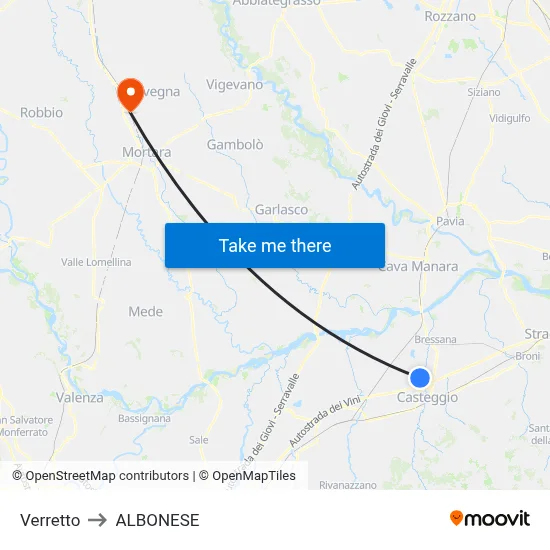 Verretto to Albonese map