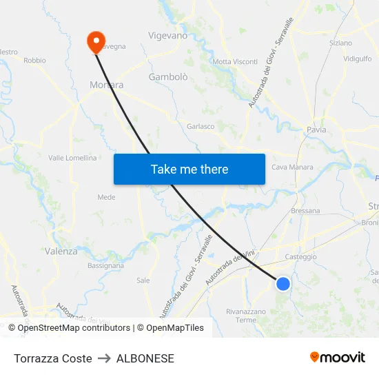 Torrazza Coste to Albonese map